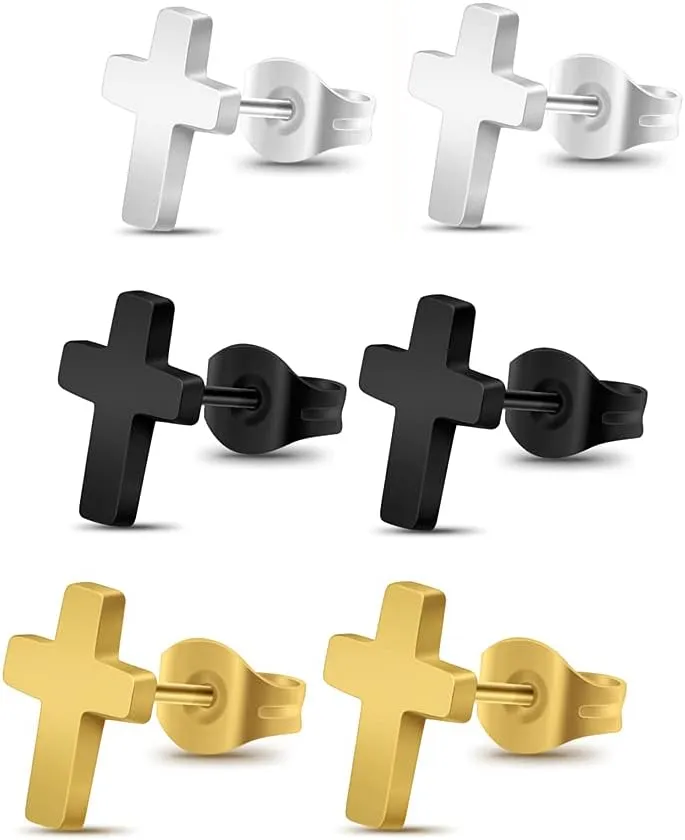 Unisex Simple Tiny Cross Stud Earrings Stainless Steel Body Piercing Jewelry Earrings