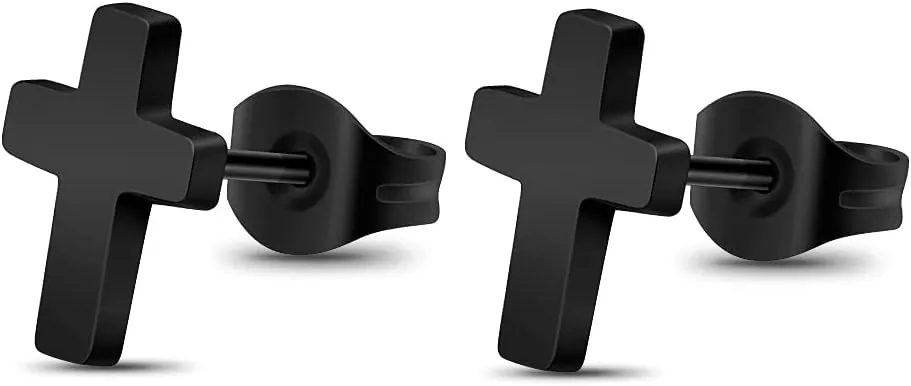 Unisex Simple Tiny Cross Stud Earrings Stainless Steel Body Piercing Jewelry Earrings
