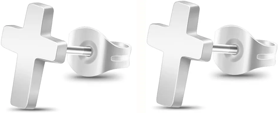 Unisex Simple Tiny Cross Stud Earrings Stainless Steel Body Piercing Jewelry Earrings