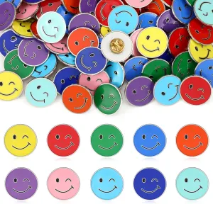 Unittype 100 Pcs Happy Face Lapel Pins Bulk Smile Enamel Button Pins with Butterfly Clasp for Backpacks Clothes Decor Cute Accessories Gift Bags Stuffer Fillers (Assorted Colors)