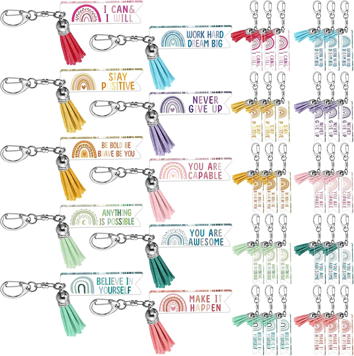 Unittype 30 Pcs Inspirational Keychains Bulk Rainbow Acrylic Clear Keychains appreciation Gifts for Employees Coworker