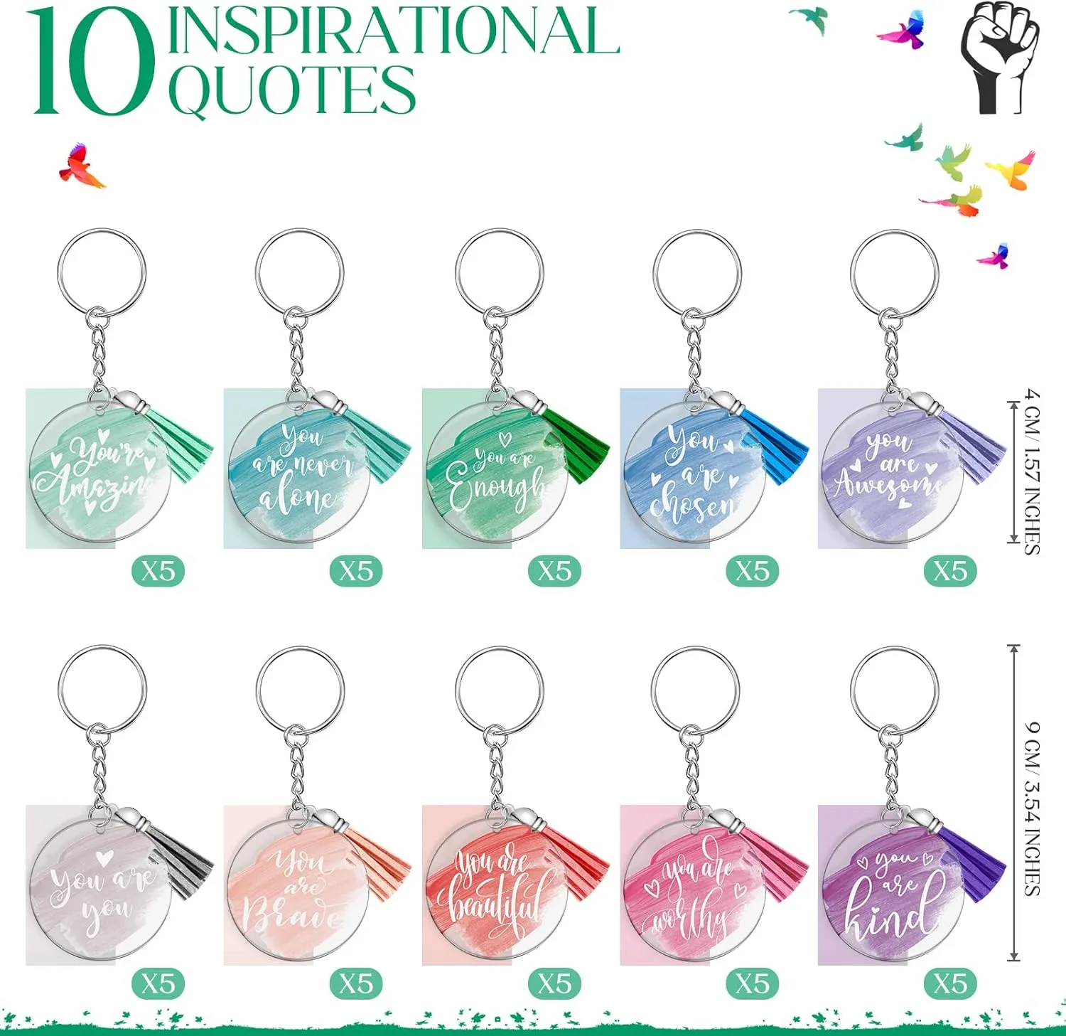 Unittype 50 Pcs Inspirational Keychains Thank You Gifts for Women Employee Appreciation Nurse Social Worker Team Teacher