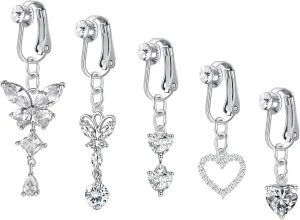 VCMART Fake Belly Piercing Fake Belly Button Piercing Clip on Belly Button Rings Surgical Stainless Steel Non Piercing Fake Belly Ring for Women