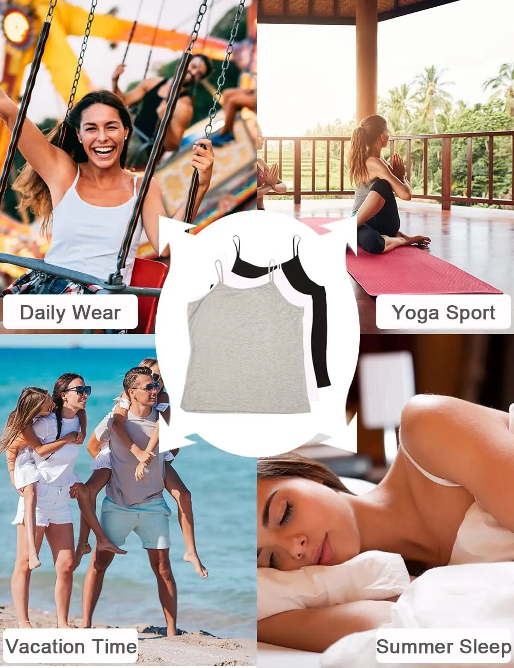 VIKIDEER 3 Pack Camisole for Women Plus Size Basic Undershirt Spaghetti Strap Cami Tank Top