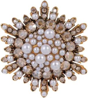 Vintage Pearl Flower Brooch Pin for Women Crystal Rhinestone Sunflower Lapel Pins Clothing Dress Shawl Scarf Sweater Cardigan for Prom Wedding Xmas Party