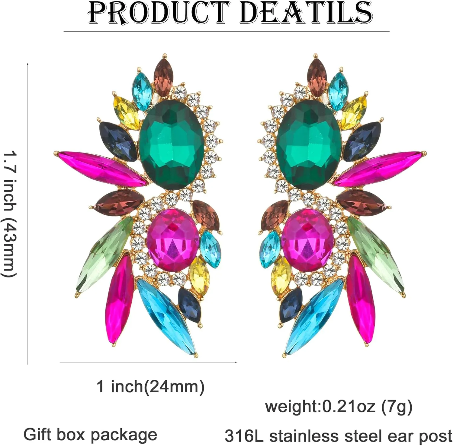 Vintage Rhinestone Statement Earrings Fancy Crystal Cluster Drop Dangle Earrings for Women