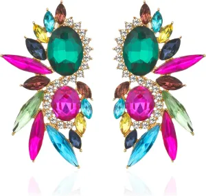 Vintage Rhinestone Statement Earrings Fancy Crystal Cluster Drop Dangle Earrings for Women