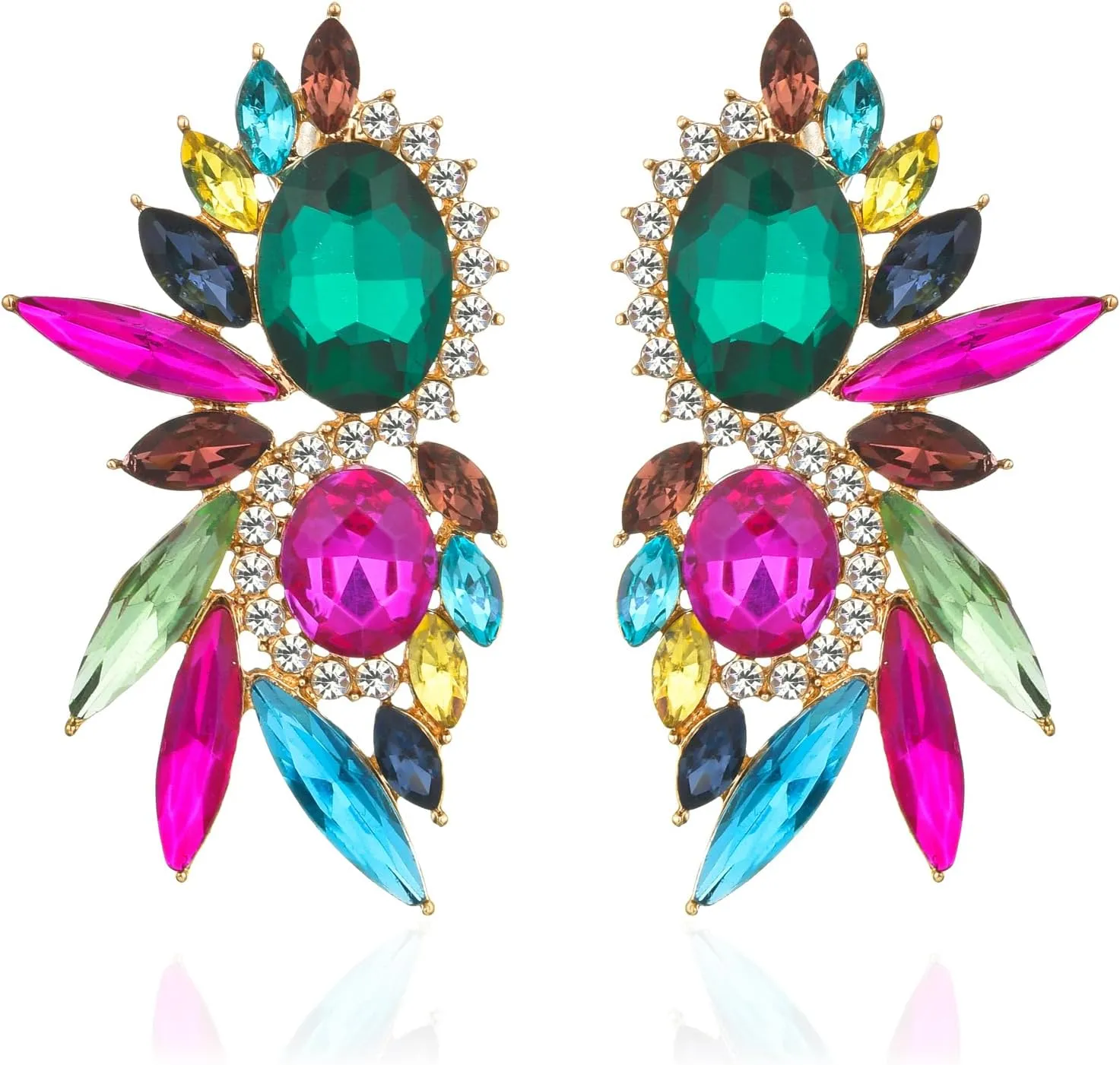 Vintage Rhinestone Statement Earrings Fancy Crystal Cluster Drop Dangle Earrings for Women