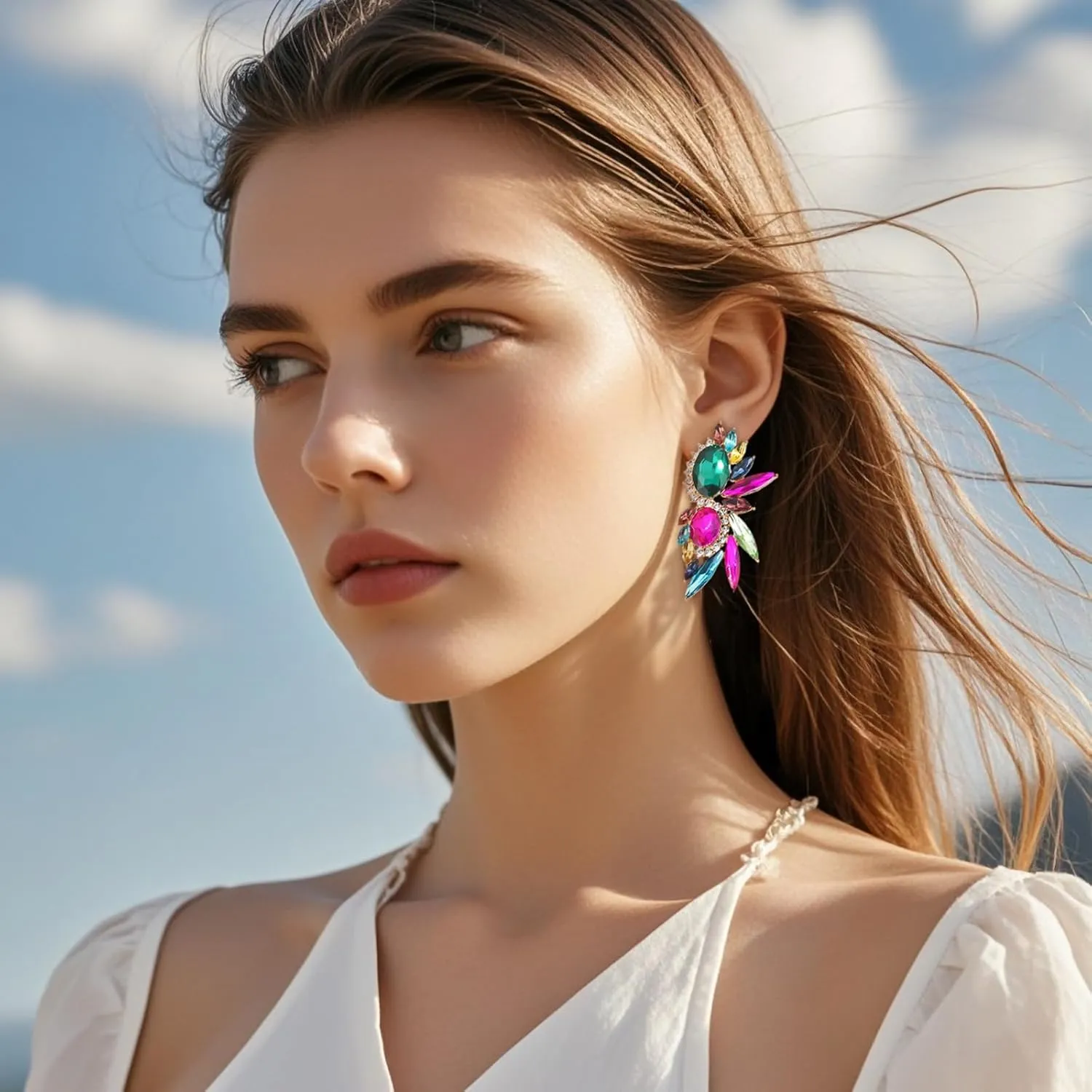 Vintage Rhinestone Statement Earrings Fancy Crystal Cluster Drop Dangle Earrings for Women