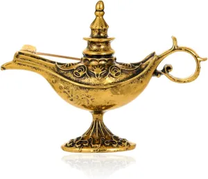 Vintage Style Genie Lamp Brooch Pin, Gold-Tone Metal, 1.8 x 1.3 inches