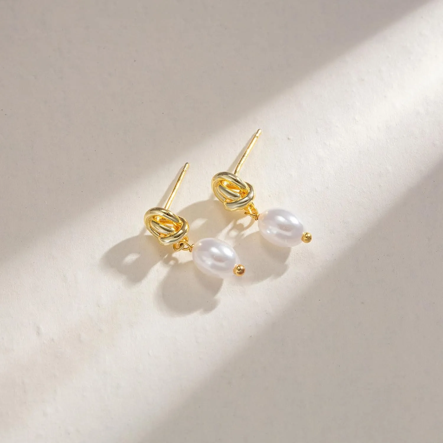 VRIUA Pearl Earrings for Women - 14K Gold Plated Dainty Pearl Dangle Earrings Small Huggie Hoop Drop Earrings for Women Trendy Gold Wedding Bridal Earrings for Women