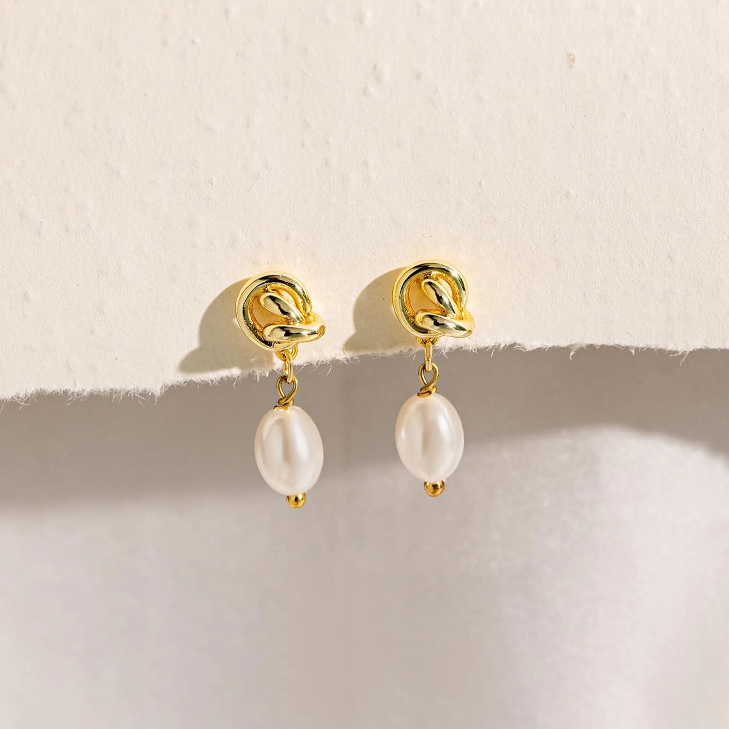 VRIUA Pearl Earrings for Women - 14K Gold Plated Dainty Pearl Dangle Earrings Small Huggie Hoop Drop Earrings for Women Trendy Gold Wedding Bridal Earrings for Women
