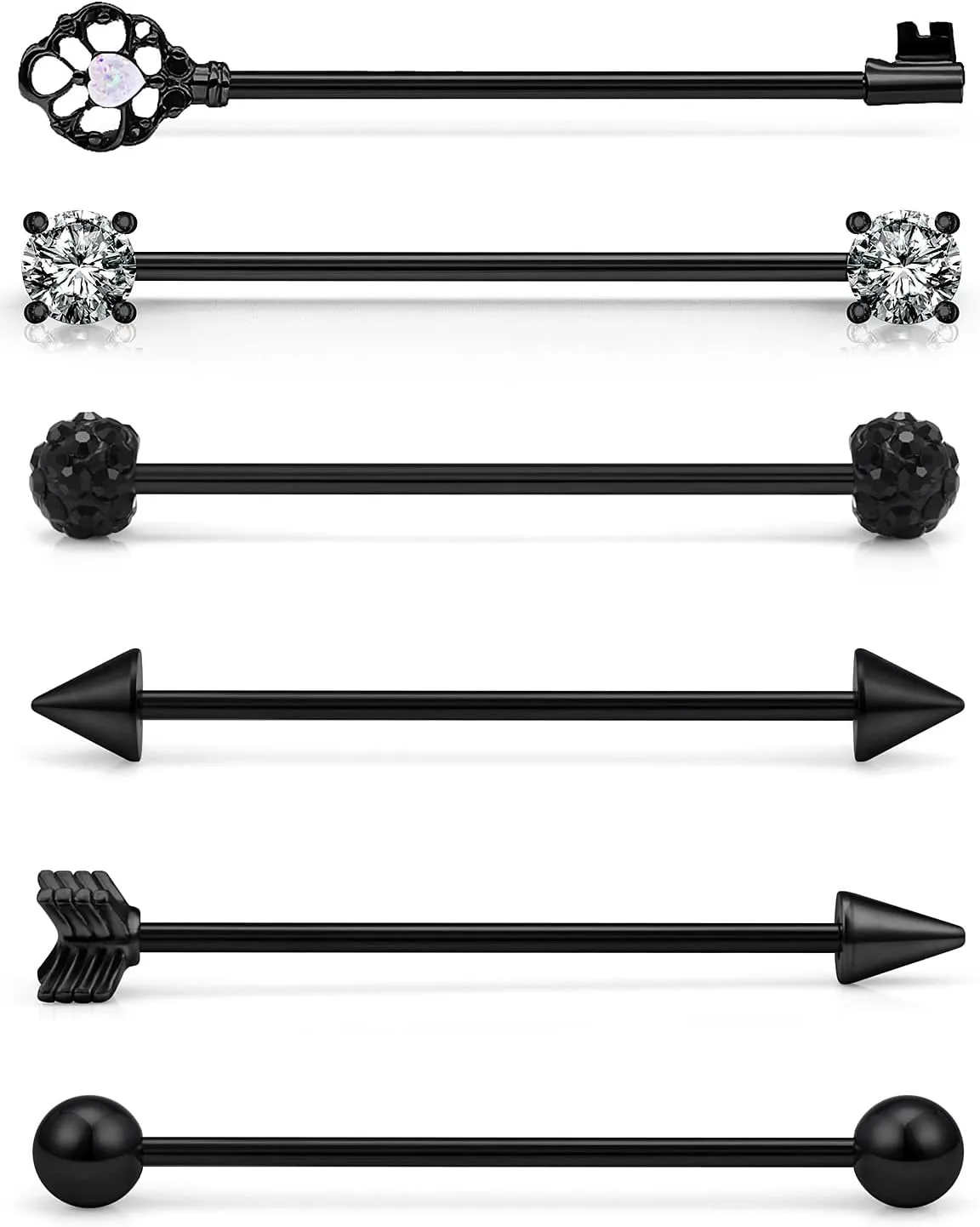 Vsnnsns 14G Surgical Steel Industrial Earrings with Cubic Zirconia Barbell Piercing Spike for Women & Men