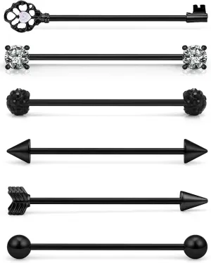 Vsnnsns 14G Surgical Steel Industrial Earrings with Cubic Zirconia Barbell Piercing Spike for Women & Men