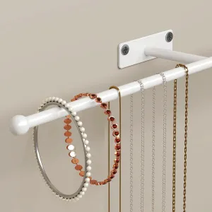 Wall Hanging Jewelry Organizer: 12.6'' Necklace Holder for Earring, Bracelet, Rings, Hairband, Glasses, White 1-Pack, Screws Included