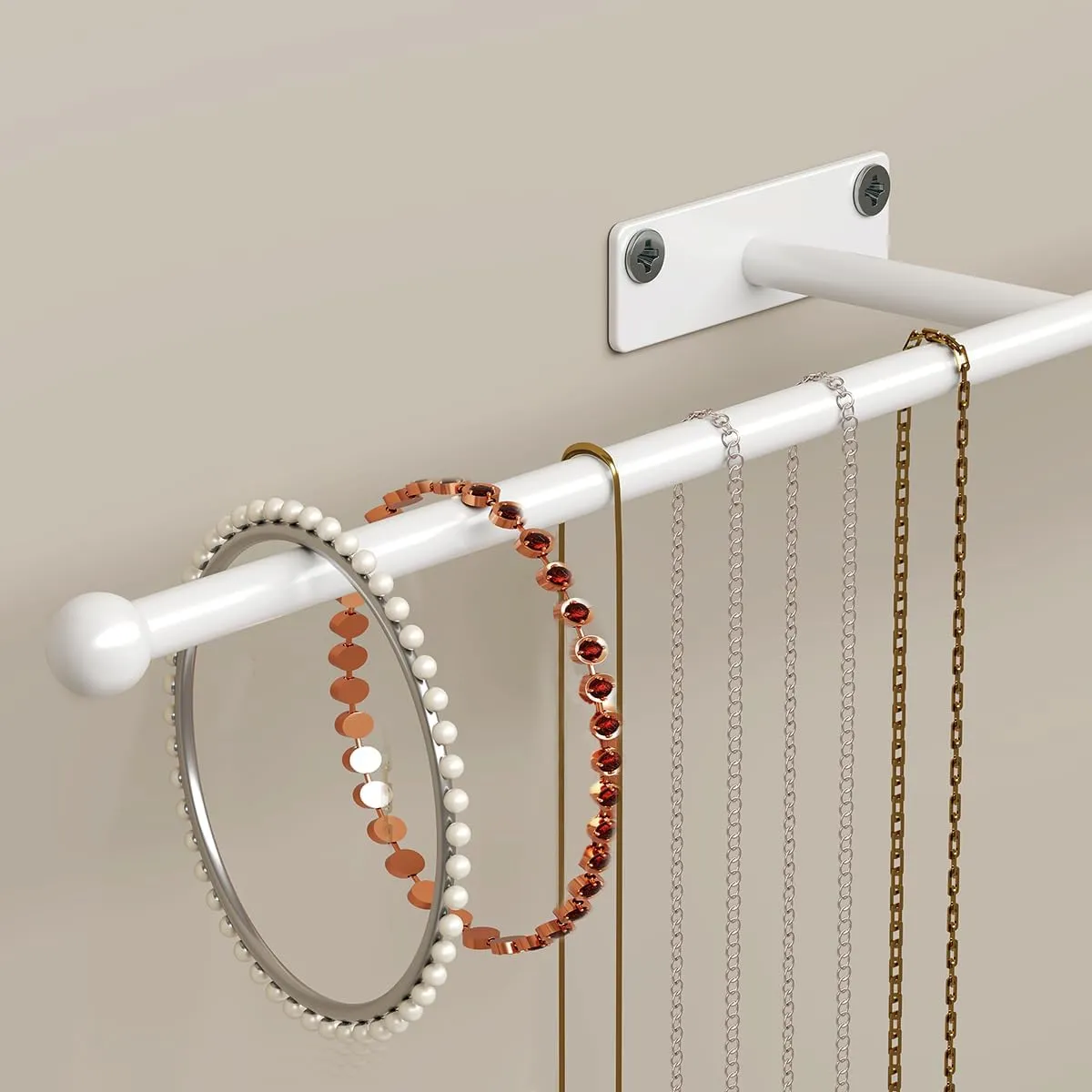 Wall Hanging Jewelry Organizer: 12.6'' Necklace Holder for Earring, Bracelet, Rings, Hairband, Glasses, White 1-Pack, Screws Included