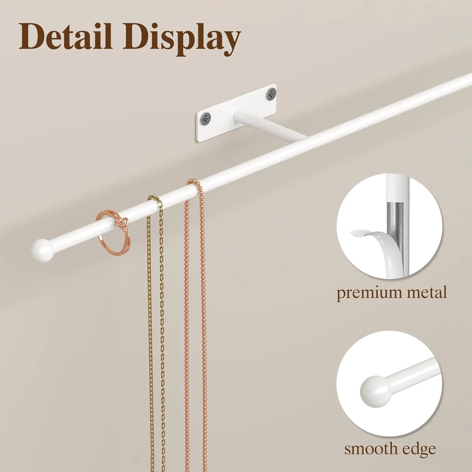 Wall Hanging Jewelry Organizer: 12.6'' Necklace Holder for Earring, Bracelet, Rings, Hairband, Glasses, White 2-Pack, Screws Included