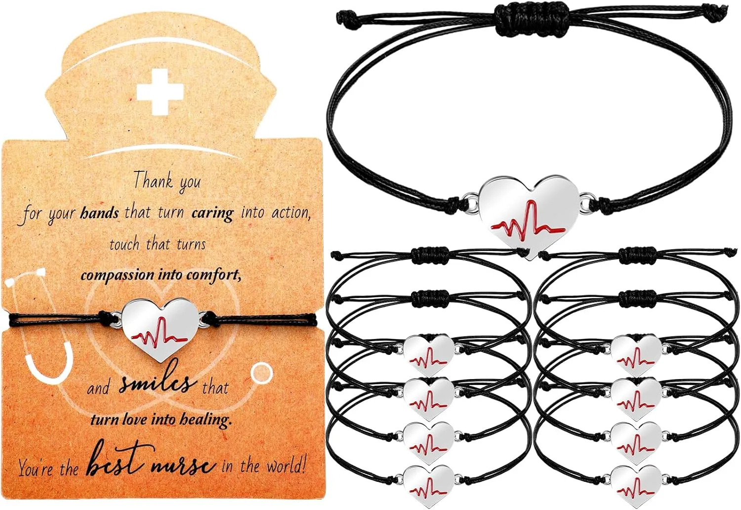 Woanger 50 Sets Nurse gifts Bracelet bulk Heart Stethoscope Appreciation Gifts with Blessing Card for Birthday Nurse Day Graduation