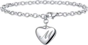 Women A to Z Initial Letter Charm Bracelets Stainless Steel Alphabet Heart 26 Letters Link Bracelet for Mens Birthday Gifts