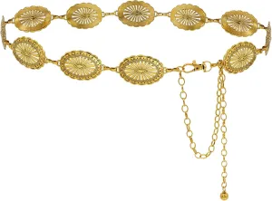 Women Concho Chain Belt Western Cowgirl Waist Chain Adjustable Metal Link