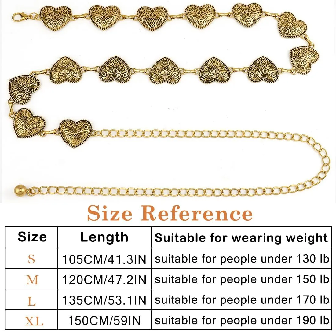 Women Concho Chain Belt Western Cowgirl Waist Chain Adjustable Metal Link