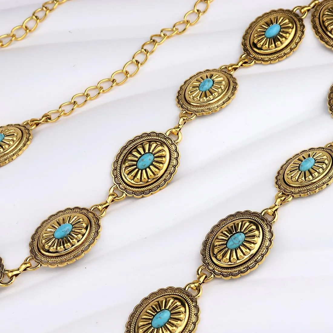 Women Concho Chain Belt Western Cowgirl Waist Chain Adjustable Metal Link