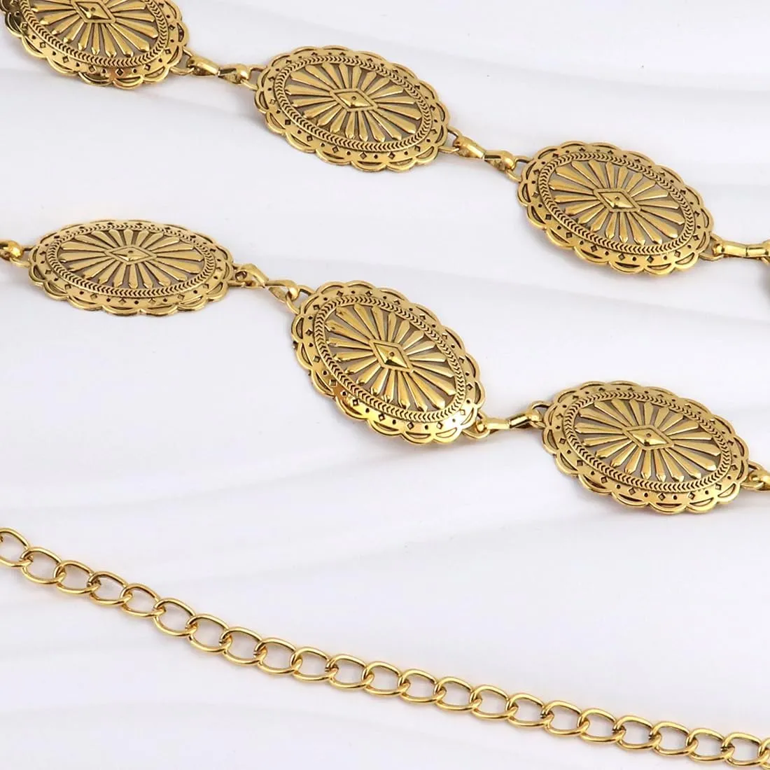 Women Concho Chain Belt Western Cowgirl Waist Chain Adjustable Metal Link