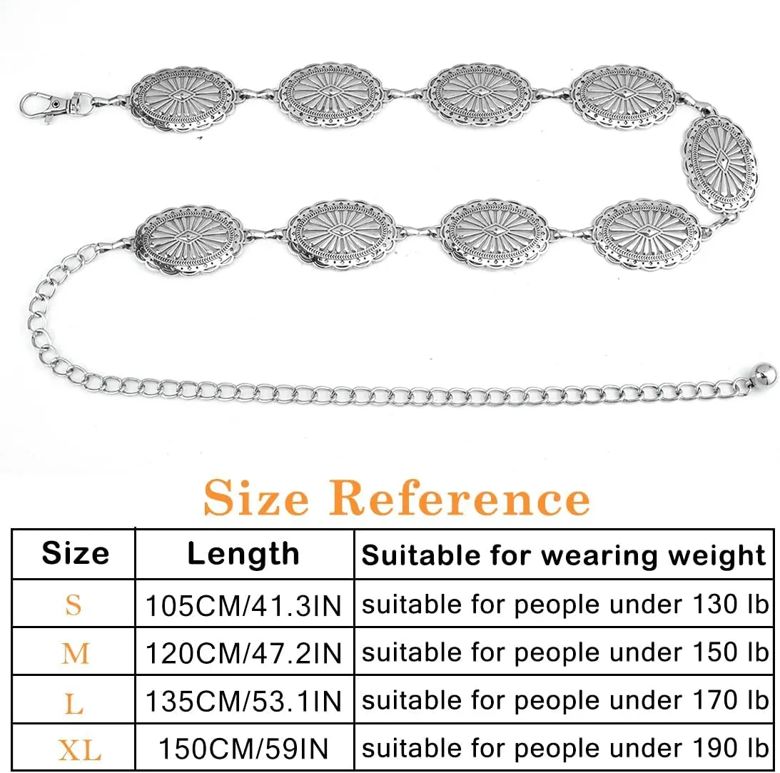 Women Concho Chain Belt Western Cowgirl Waist Chain Adjustable Metal Link