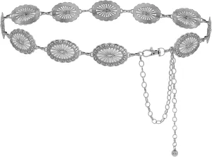 Women Concho Chain Belt Western Cowgirl Waist Chain Adjustable Metal Link