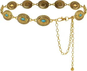 Women Concho Chain Belt Western Cowgirl Waist Chain Adjustable Metal Link