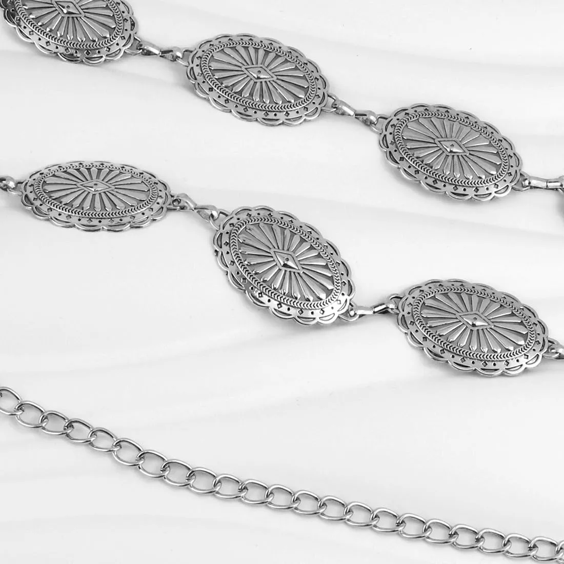 Women Concho Chain Belt Western Cowgirl Waist Chain Adjustable Metal Link