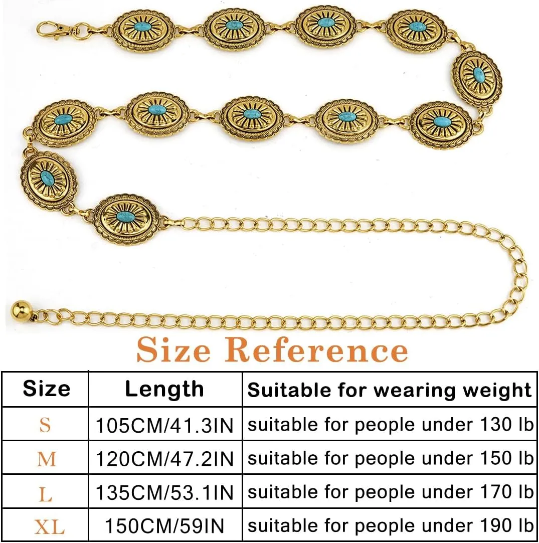 Women Concho Chain Belt Western Cowgirl Waist Chain Adjustable Metal Link
