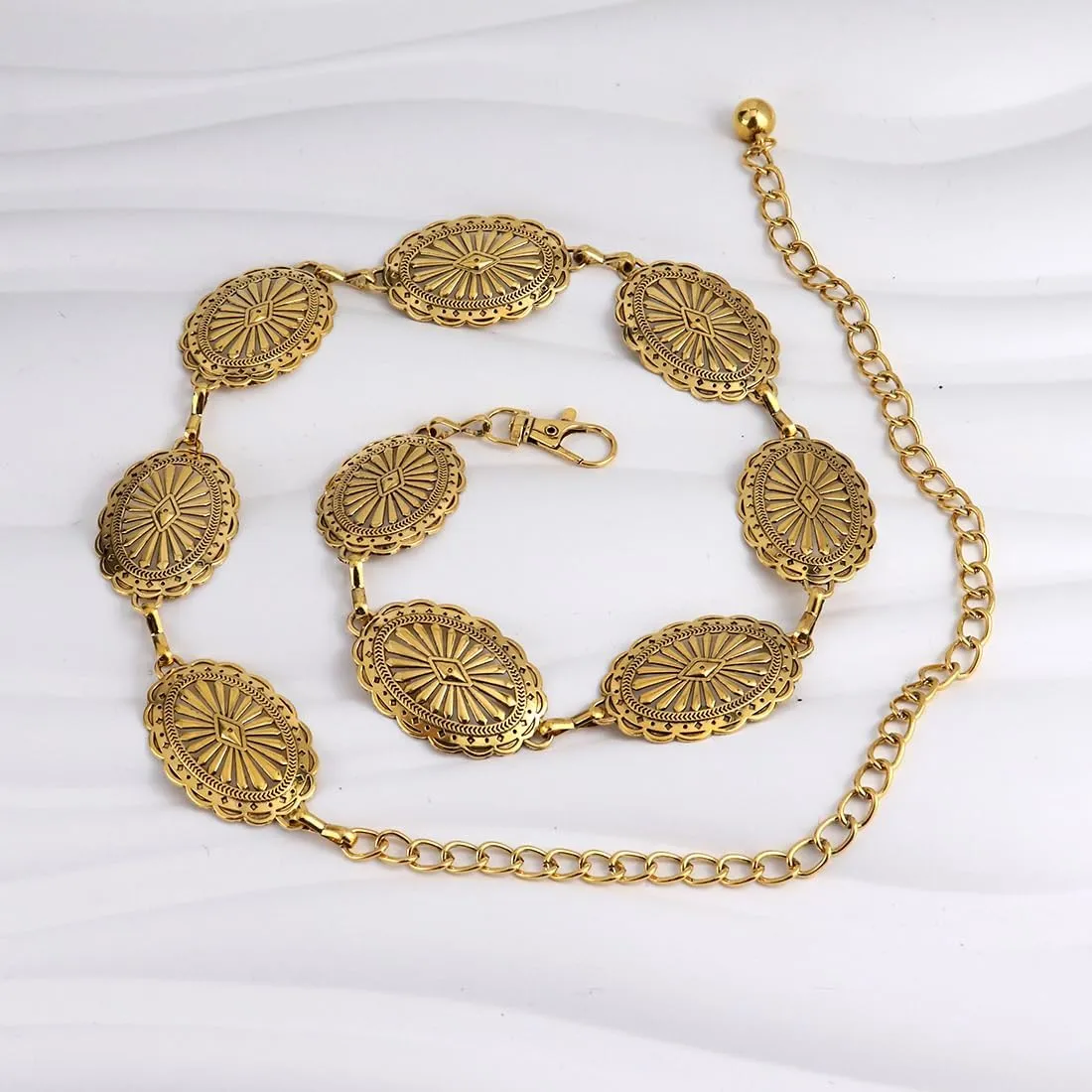 Women Concho Chain Belt Western Cowgirl Waist Chain Adjustable Metal Link