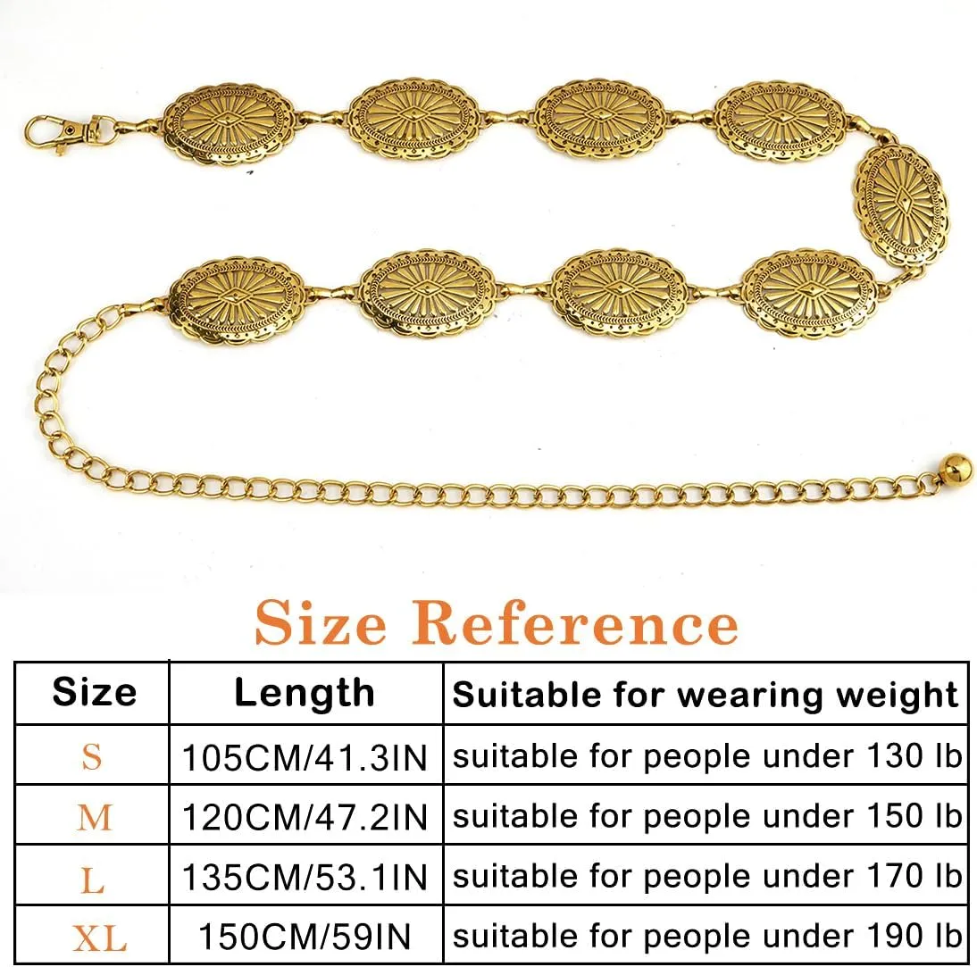 Women Concho Chain Belt Western Cowgirl Waist Chain Adjustable Metal Link