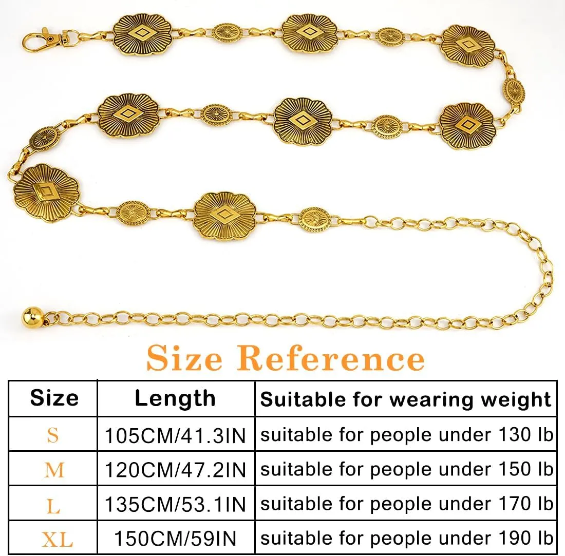 Women Concho Chain Belt Western Cowgirl Waist Chain Adjustable Metal Link