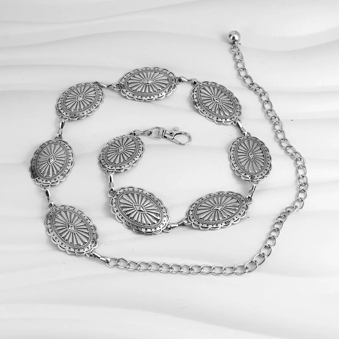 Women Concho Chain Belt Western Cowgirl Waist Chain Adjustable Metal Link
