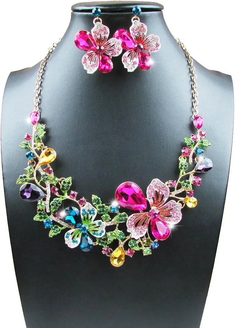 Women Costume jewelry Crystal Statement Necklace and Earrings Sets Chunky Jewelry Set