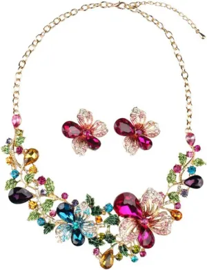 Women Costume jewelry Crystal Statement Necklace and Earrings Sets Chunky Jewelry Set
