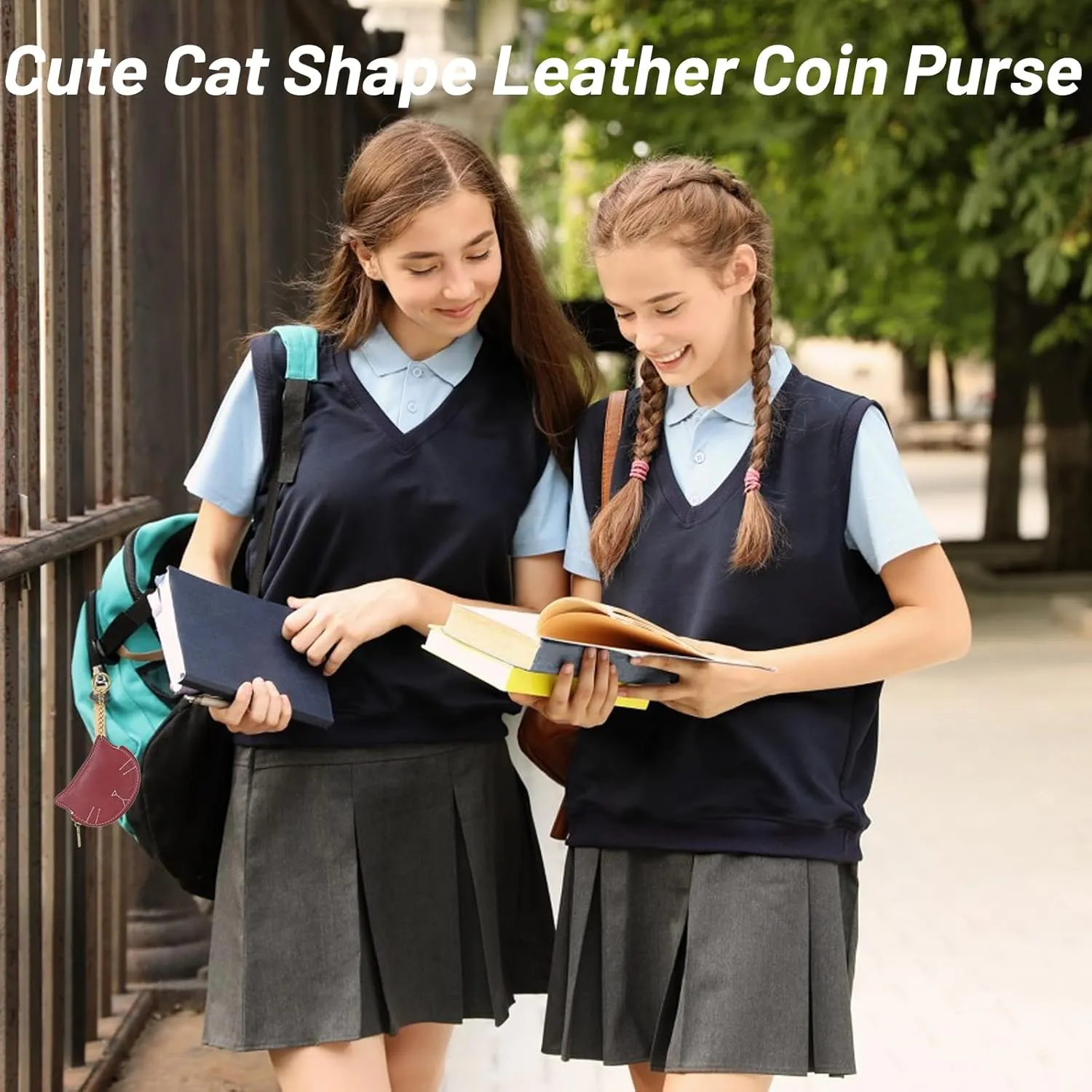 Women Cute Cat Coin Purse, Mini Animal Cartoon Change Pouch with Keychain Cute Leather Wallet Key Bag for Women Kids (Black)