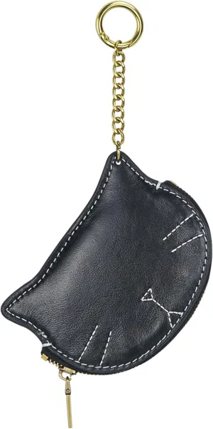 Women Cute Cat Coin Purse, Mini Animal Cartoon Change Pouch with Keychain Cute Leather Wallet Key Bag for Women Kids (Black)