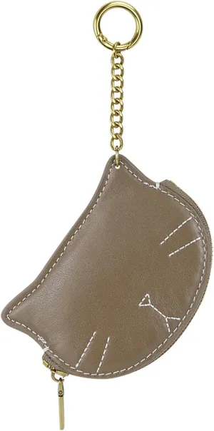 Women Cute Cat Coin Purse, Mini Animal Cartoon Change Pouch with Keychain Cute Leather Wallet Key Bag for Women Kids (Grey)