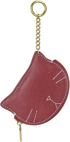 Women Cute Cat Coin Purse, Mini Animal Cartoon Change Pouch with Keychain Cute Leather Wallet Key Bag for Women Kids (Red)