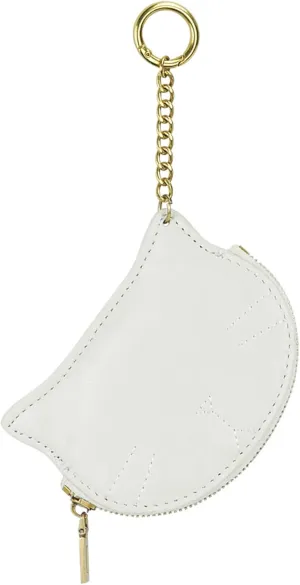Women Cute Cat Coin Purse, Mini Animal Cartoon Change Pouch with Keychain Cute Leather Wallet Key Bag for Women Kids (White)