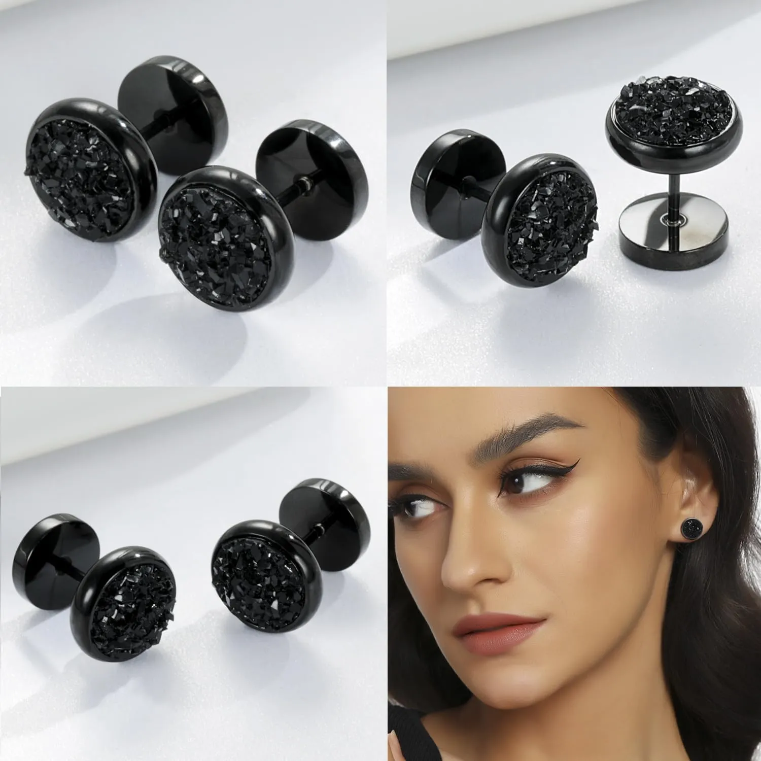 Women Men Flat Back Stud Earrings Non-Nickel Crystal Stone Earrings Titanium Stainless Steel Hypoallergenic Cartilage Earrings Stud for Sensitive Ears