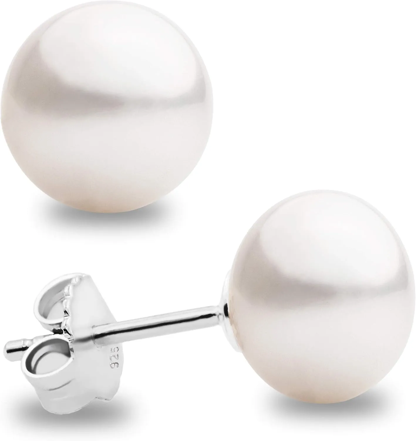 Women Pearl Earrings Freshwater Cultured Pearls Secret & You | Button High, Near Round Pearls | 925 Sterling Silver mounts | Available in five sizes from 6-6.5 mm to 10-10.5 mm