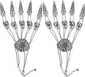 Womens Belly Dance Gypsy Egyptian Gold Bracelet with Finger Nails Finger Nail Tip Claw Rings Black Bracelets Inlaid Nails Queen Costume for Halloween Cosplay Drama Black