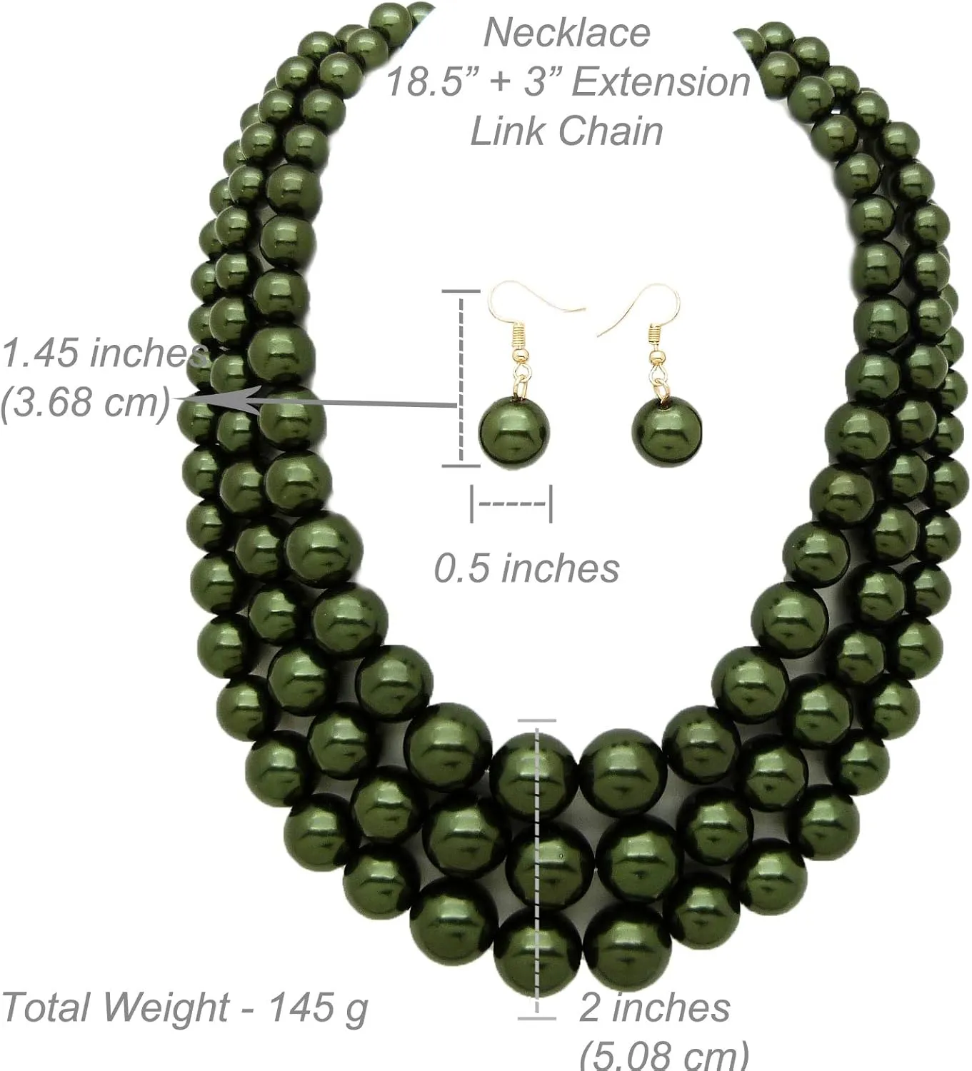 Women's Faux Pearl Three Multi-Strand Statement Necklace and Earrings Set