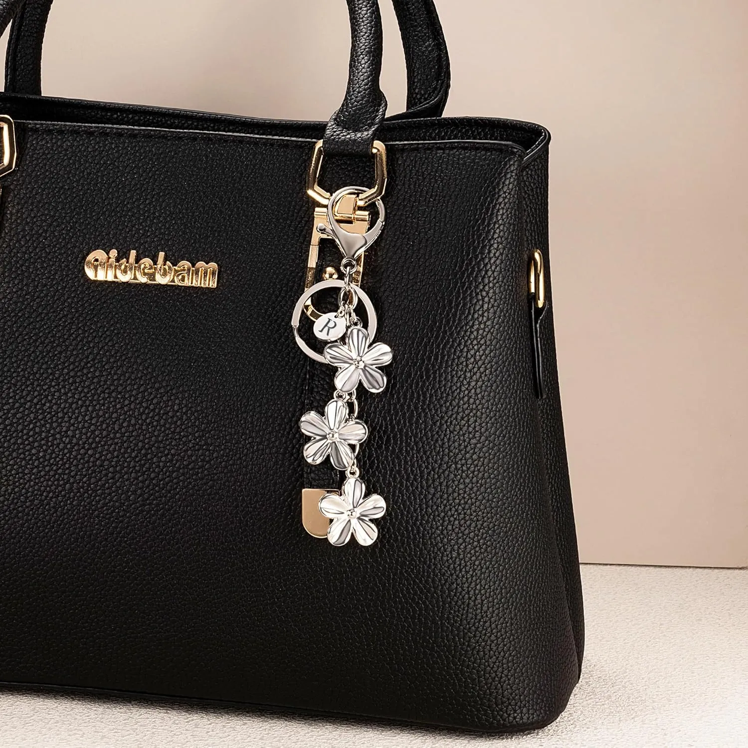 XGALBLA Gold/Silver Initial Keychain Flower Charms for Key Cute Letter Keyring for Purse Handbag Backpack