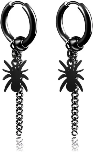 Xusamss Punk Jewelry Stainless Steel Huggie Hinged Earrings Spider Long Chain Dangle Earrings