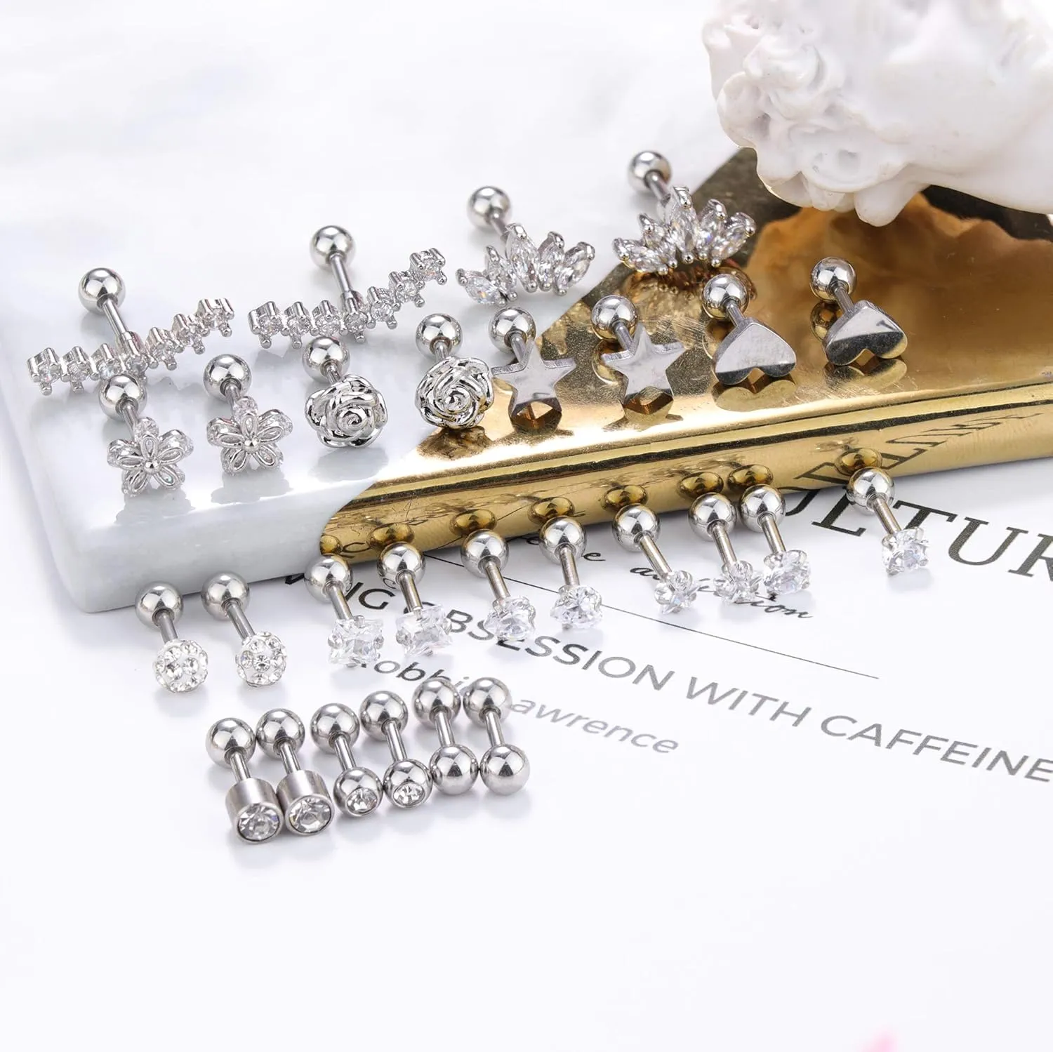 YADOCA Surgical Steel Cartilage Earrings for Women Men Cartilage Piercing Jewelry Stainless Steel Tragus Earrings Gold Cartilage Earring Sets for Multiple Piercing Conch Helix Tragus Piercing Jewelry